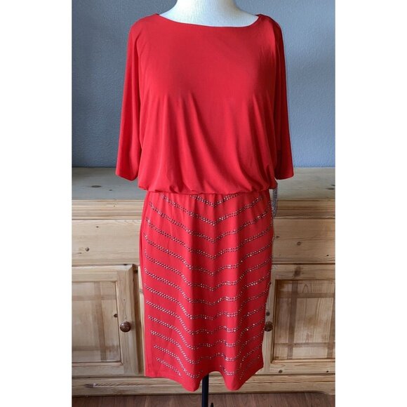 Carmen Marc Valvo Dresses & Skirts - Carmen Marc Valvo Dress Women’s Size Medium Short Sleeve Red Glittery Party New
